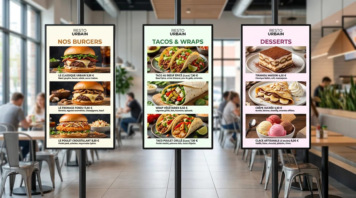 Écrans menus sur pieds — Resto Urbain